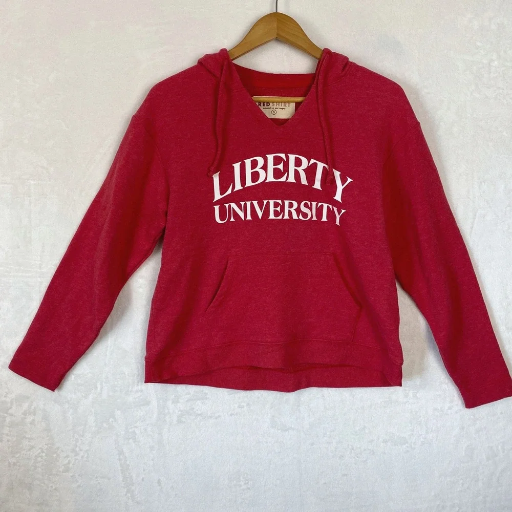 Liberty University Flames Cropped Hoodie Sweatshirt V-Neck Womens Small Pullover - Picture 2 of 9